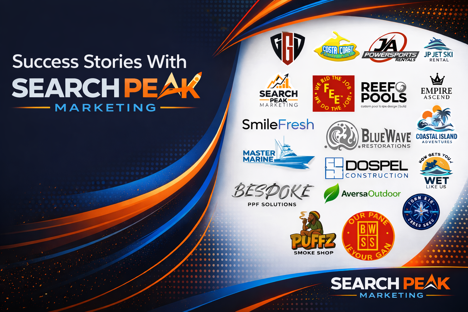 Search Peak Marketing client success stories, SEO growth, advertising results, and lead generation wins